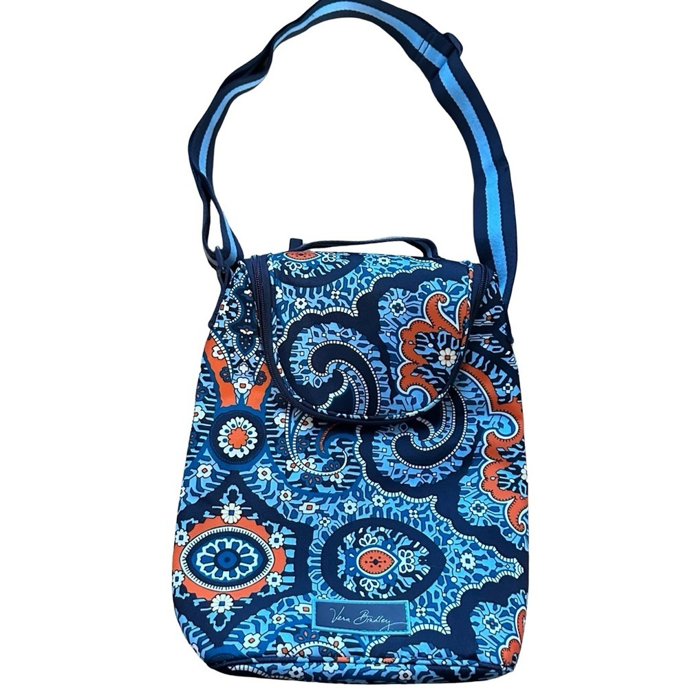 Vera Bradley Insulated Cooler Tote Bag Blue + Orange Paisley - Like New - Picture 1 of 6
